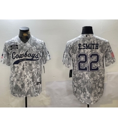 Men Dallas Cowboys 22 Emmitt Smith 2024 Arctic Camo Salute To Service Stitched Baseball Jersey