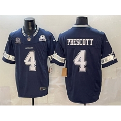 Men Dallas Cowboys 4 Dak Prescott Navy F U S E  With 5x Super Bowl Champions  26 Established In 1960 Patch Vapor Limited Stitched Football Jersey