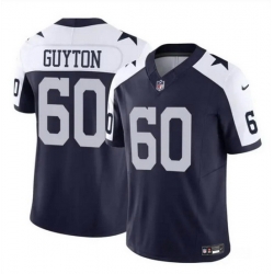 Men Dallas Cowboys 60 Tyler Guyton Navy White 2024 Draft F U S E Thanksgiving Vapor Untouchable Limited Stitched Football Jersey