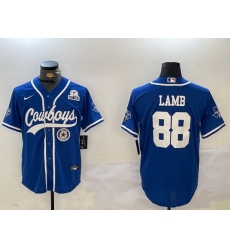 Men Dallas Cowboys 88 CeeDee Lamb Royal With Patch Cool Base Stitched Baseball Jersey 5