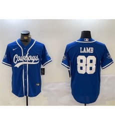 Men Dallas Cowboys 88 CeeDee Lamb Royal With Patch Cool Base Stitched Baseball Jersey