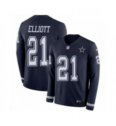 Mens Nike Dallas Cowboys 21 Ezekiel Elliott Limited Navy Blue Therma Long Sleeve NFL Jersey