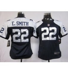 Women Nike Dallas Cowboys 22 E.SMITH Blue Thankgivings Nike NFL Jerseys