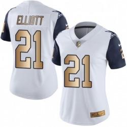 Womens Nike Dallas Cowboys 21 Ezekiel Elliott Limited WhiteGold Rush NFL Jersey