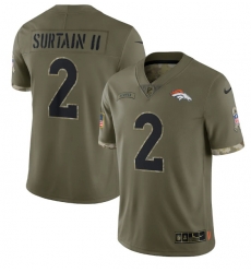 Men Denver Broncos 2 Pat Surtain II Olive 2022 Salute To Service Limited Stitched Jersey