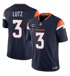 Men Denver Broncos 3 Wil Lutz Navy 2025 F U S E  With 2 Star C Patch Vapor Limited Stitched Football Jersey