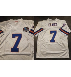 Men Denver Broncos 7 John Elway White Hall of Fame Patch Stitched Football Jersey