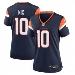 Women Denver Broncos 10 Bo Nix Navy F U S E Vapor Limited Stitched Football Jersey