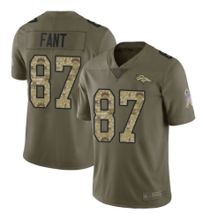 Broncos 87 Noah Fant Olive Camo Youth Stitched Football Limited 2017 Salute to Service Jersey