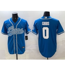 Men Detroit Lions 0 Jahmyr Gibbs Blue Cool Base Stitched Baseball Jersey