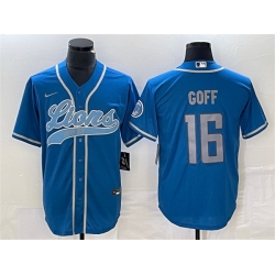 Men Detroit Lions 16 Jared Goff Blue Cool Base Stitched Baseball Jersey