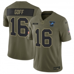 Men Detroit Lions 16 Jared Goff Olive 2025 F U S E  Salute to Service Limited Stitched Football Jersey
