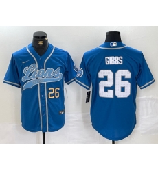 Men Detroit Lions 26 Jahmyr Gibbs Blue Cool Base Stitched Baseball Jersey 1