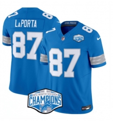 Men Detroit Lions 87 Sam LaPorta Blue 2024 NFC North Champions F U S E  Vapor Limited Stitched Jersey