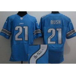 Nike Detroit Lions 21 Reggie Bush Blue Elite Signed NFL Jersey