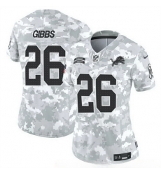 Women Detroit Lions 26 Jahmyr Gibbs 2024 F U S E Arctic Camo Salute To Service Limited Stitched Jersey