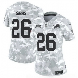 Women Detroit Lions 26 Jahmyr Gibbs 2024 F U S E Arctic Camo Salute To Service Limited Stitched Jersey