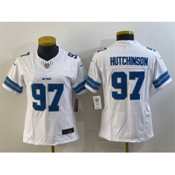 Women Detroit Lions 97 Aidan Hutchinson White 2024 F U S E  Vapor Limited Stitched Jersey