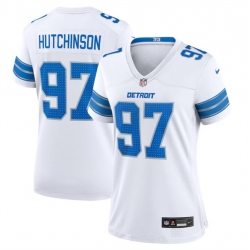 Women Detroit Lions 97 Aidan Hutchinson White Stitched Jersey