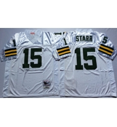 Men Green Bay Green Bay Packers 15 Bart Starr White M&N Throwback Jersey