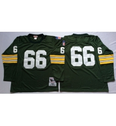 Men Green Bay Green Bay Packers 66 Ray Nitschke Green Long Sleeve M&N Throwback Jersey