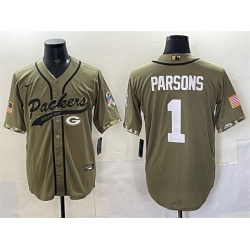 Men Green Bay Packers 1 Micah Parsons Olive Salute to Service Cool Base Stitched Baseball Jersey