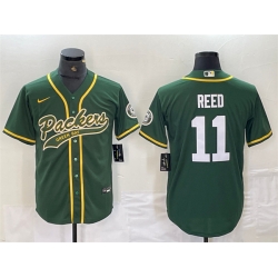 Men Green Bay Packers 11 Jayden Reed Green Cool Base Stitched Baseball Jersey