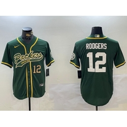 Men Green Bay Packers 12 Aaron Rodgers Green Cool Base Stitched Baseball Jersey 3