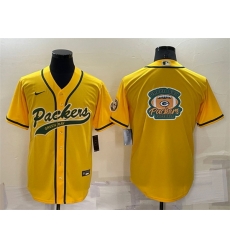 Men Green Bay Packers Yellow Team Big Logo With Patch Cool Base Stitched Baseball Jersey