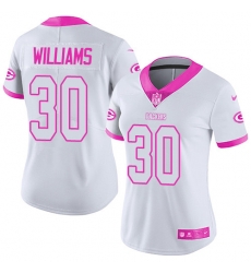 Nike Packers #30 Jamaal Williams White Pink Womens Stitched NFL Limited Rush Fashion Jersey