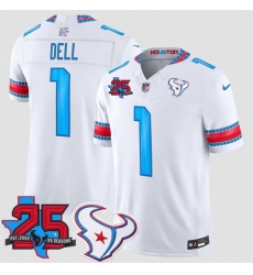 Men Houston Texans  1 Tank Dell White 2026 25th Anniversary Patch F U S E   HOUSTON US  Rivalries Collection Limited Stitched Football Jersey