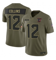 Men Houston Texans 12 Nico Collins Olive 2025 F U S E  Salute to Service Limited Stitched Football Jersey