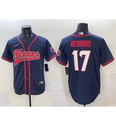 Men Houston Texans 17 Braxton Berrios Navy With Patch Cool Base Stitched Baseball Jersey 1