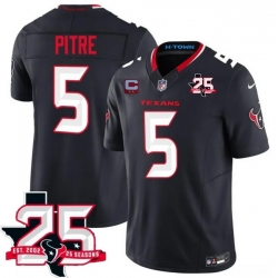 Men Houston Texans  5 Jalen Pitre Navy 2nd Alternate 2026 With 25th Anniversary Patch And 2 Star C Patch F U S E  Vapor Limited Stitched Football Jersey