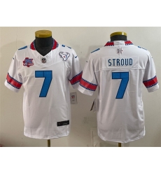 Youth Houston Texans  7 C J  Stroud White 2026 25th Anniversary Patch F U S E   HOUSTON US  Rivalries Collection Limited Stitched Football Jersey
