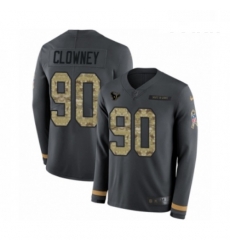 Youth Nike Houston Texans 90 Jadeveon Clowney Limited Black Salute to Service Therma Long Sleeve NFL Jersey