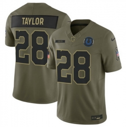Men Indianapolis Colts 28 Jonathan Taylor Olive 2025 F U S E  Salute to Service Limited Stitched Football Jersey
