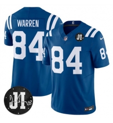 Men Indianapolis Colts 84 Tyler Warren Blue 2025 F U S E  Jim Irsay Patch Vapor Limited Stitched Football Jersey