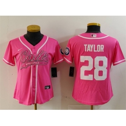 Women Indianapolis Colts 28 Jonathan Taylor Pink With Patch Cool Base Stitched Baseball Jersey