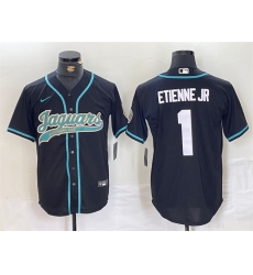 Men Jacksonville Jaguars 1 Travis Etienne Jr  Black With Patch Cool Base Stitched Baseball Jersey