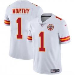 Men   Kansas City Chiefs 1 Xavier Worthy White Vapor Untouchable Limited Stitched Football Jersey