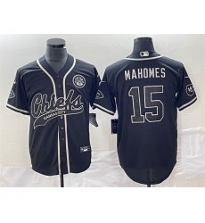 Men Kansas City Chiefs 15 Patrick Mahomes Black Cool Bae Stitched Baseball Jersey