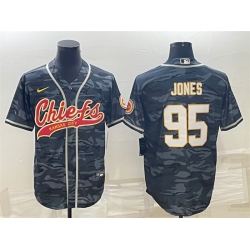 Men Kansas City Chiefs 95 Chris Jones Grey Camo With Patch Cool Base Stitched Baseball Jersey