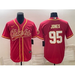 Men Kansas City Chiefs 95 Chris Jones Red With Patch Cool Base Stitched Baseball Jersey