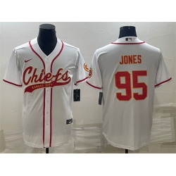 Men Kansas City Chiefs 95 Chris Jones White With Patch Cool Base Stitched Baseball Jersey