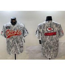 Men Kansas City Chiefs Team Big Logo 2024 Arctic Camo Salute To Service Stitched Baseball Jersey