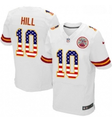 Men Nike Kansas City Chiefs 10 Tyreek Hill Elite White Road USA Flag Fashion NFL Jersey