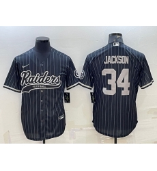 Men Las Vegas Raiders 34 Bo Jackson Black With Patch Cool Base Stitched Baseball Jersey