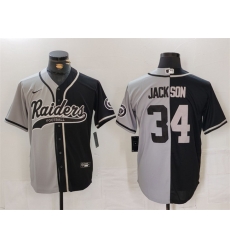 Men Las Vegas Raiders 34 Bo Jackson Grey Black Split Cool Base Stitched Baseball Jersey