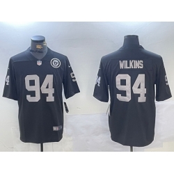 Men Las Vegas Raiders 94 Christian Wilkins Black 65th Anniversary Patch Vapor Stitched Football Jersey 1